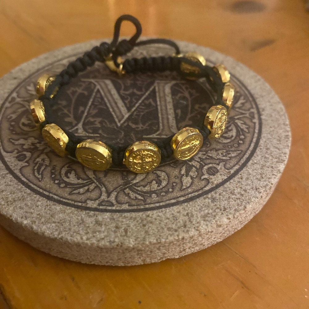 Catholic Bracelet - My Saint My Hero - Black and Gold Toned Bracelet - Orig $42